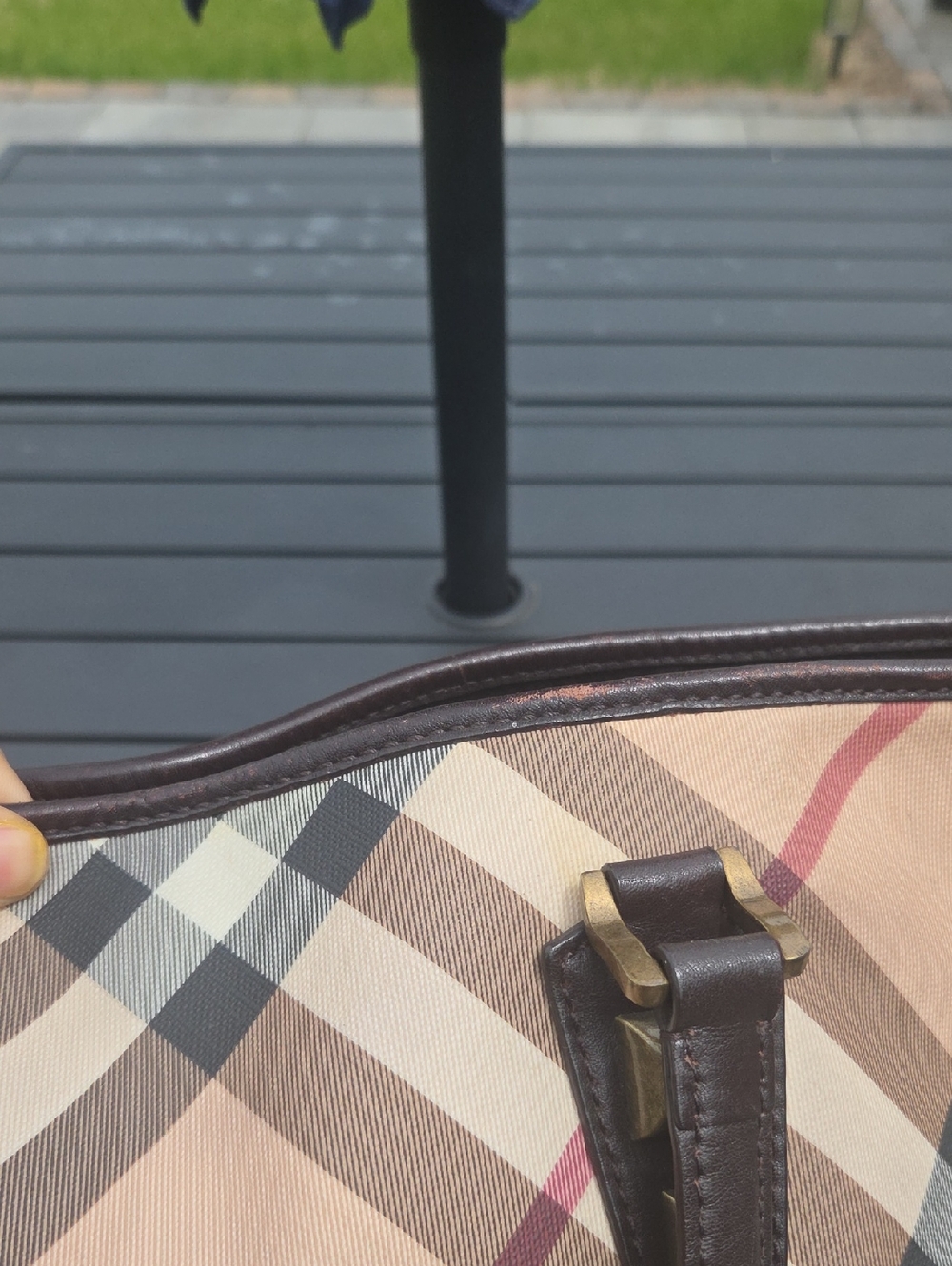 Burberry Beige Plaid Tote with Black Leather Handles and Gold Studs - Picture 13 of 13